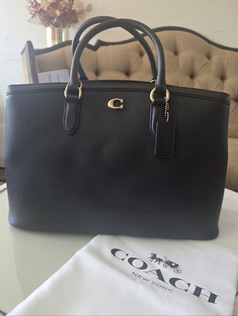 COACH Legacy Large Pebble Leather Carryall Bag 35 Black Gold Hardware NWT